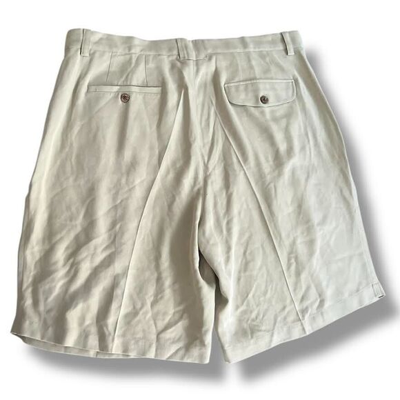 Joseph & Feiss Shorts Men's Sz 38 Khaki 100% Silk Chino Pleated Resort Vacay NWT - Picture 5 of 15